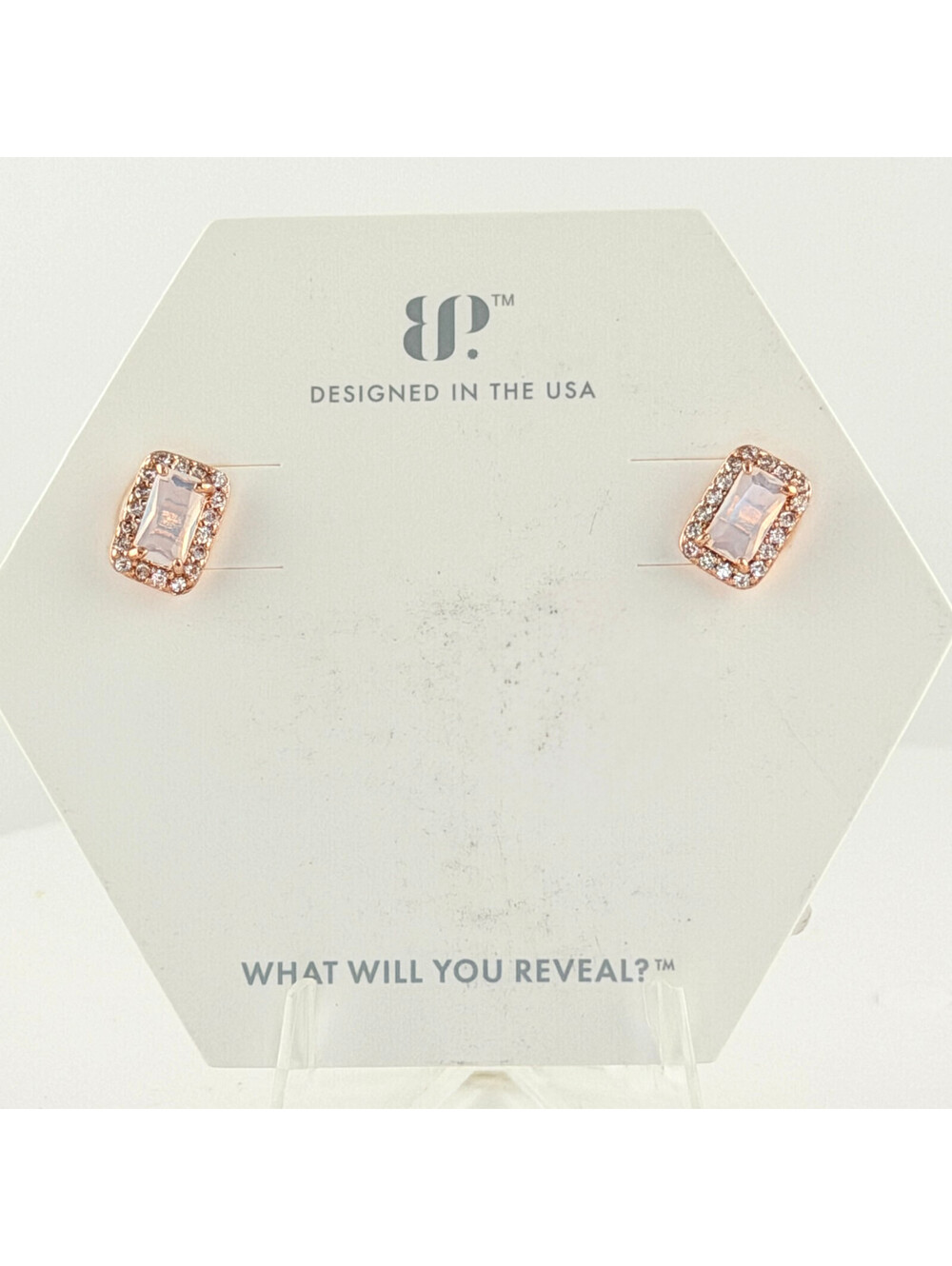 Bomb Party Stud Earrings "New Point of View" White Opal on Rose Gold RBP6811